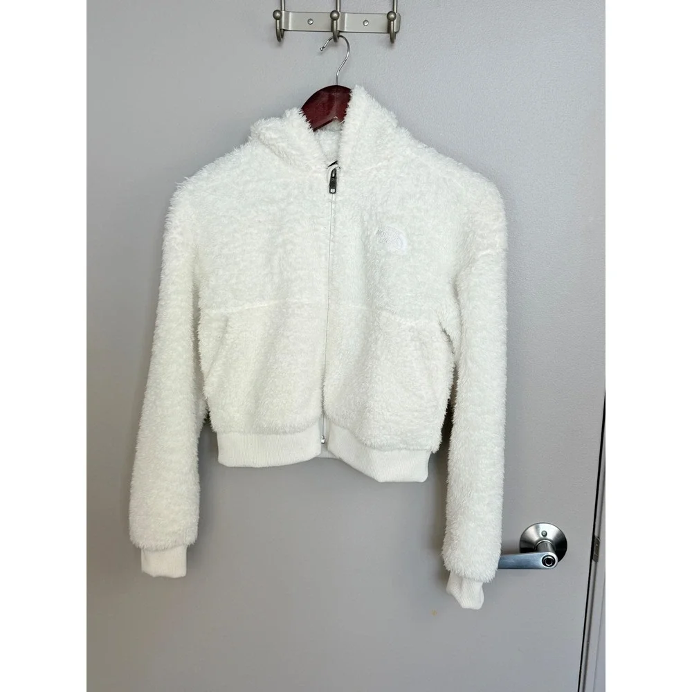 The North Face Fleece Hoodie Girls L 12 Cream High Pile Full Zip Jacket